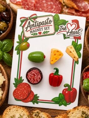Italian Antipasto Magnet Set – Olive, Cheese, Salami/Pepperoni, Red Pepper